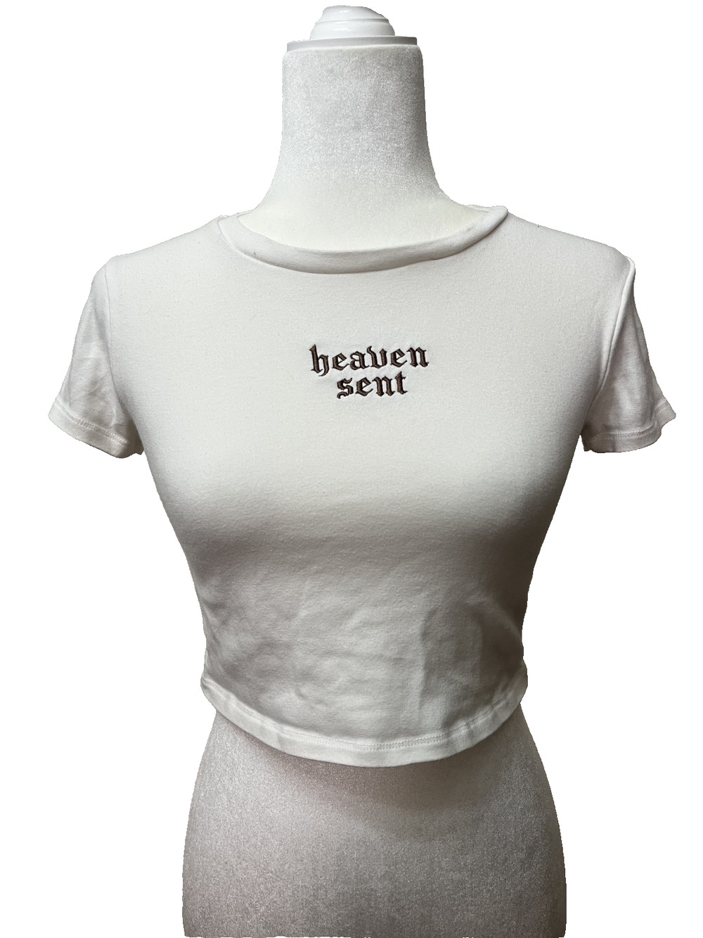 Womens Size Large Garage SuperSoft Heaven Sent Cropped Mini Stormi TShirt White